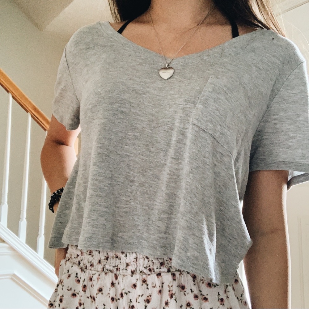 Lounge Gray Cropped Loose V Neck